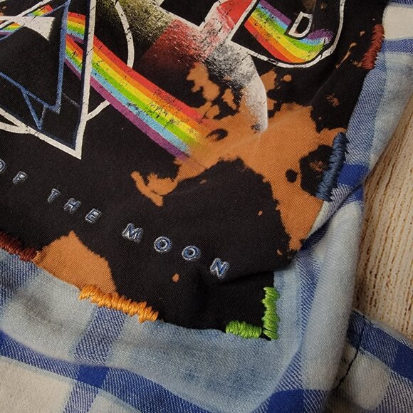 Upcycled Pink Floyd Band Tee Plaid Shirt, size medium - Picture 2 of 7